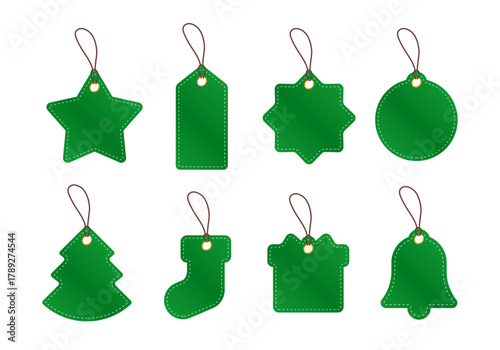 緑のクリスマスタグ・レザー調タグセット（8種類・飾り／オーナメント）