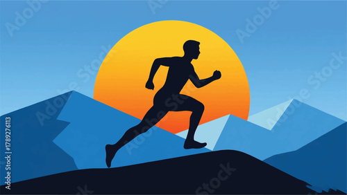 Male Runner Silhouette In The Mountains Illustrator Artwork Banner Background Design Template 