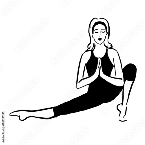 Woman doing yoga hand drawn vector illustration. 
women's fitness illustration