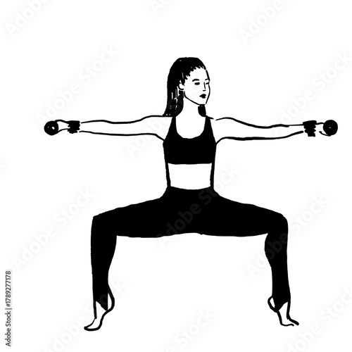 Woman doing  barre exercise  hand drawn vector illustration. women's fitness illustration 