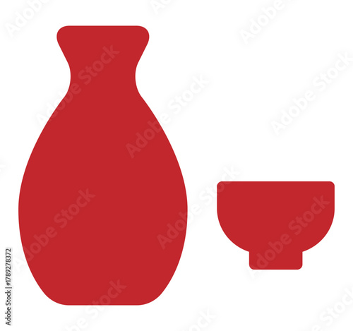 お猪口と徳利のアイコン 赤