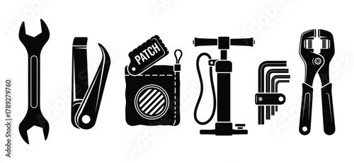 Black silhouette icons depicting different repair and maintenance tools for various tasks