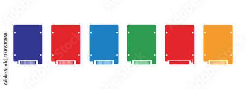 Collection of SSD memory drive vector graphics, computer component illustration