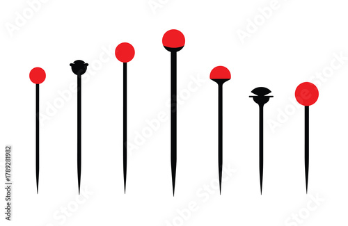 Collection of sewing pins. various shapes of decorative pins. crafting supplies