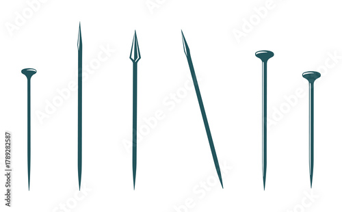 Collection of various sewing pins, different styles, for tailoring and crafting.