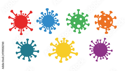 Colorful abstract virus molecules representing various illnesses in a vibrant collection, perfect as element