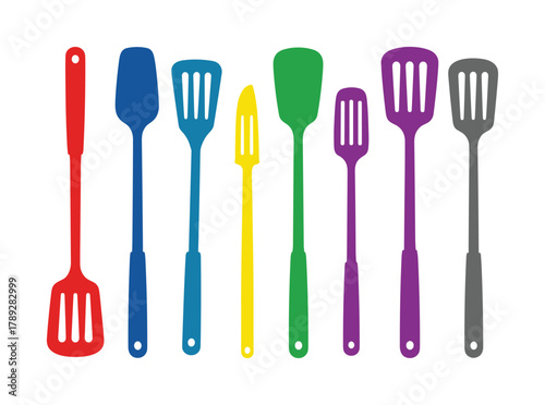 Colorful kitchen spatulas, cooking utensils, kitchenware, baking tools, restaurant, chef, prepare food