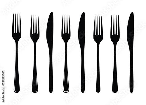 Cutlery set. Kitchen tools. Utensil for eating food. Dinnerware collection. Restaurant tableware.