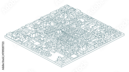 Isometric city map outline vector illustration