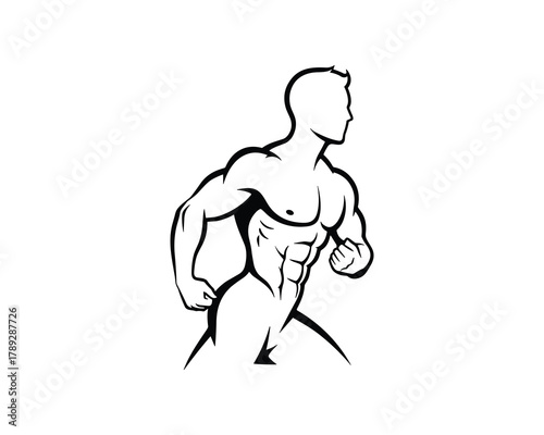 Muscular man bodybuilder or athlete running fitness