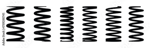 Set of black metal springs different sizes shapes
