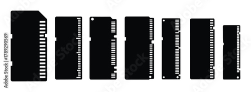 Memory cards different sizes black silhouettes