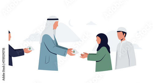 Cultural Exchange Man in Traditional Clothing Gifts a Present to a Woman in a Blended Cultural Setting