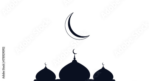 Beautiful Silhouette of a Mosque with Crescent Moon at Sunset Religious Architecture and Islamic Faith