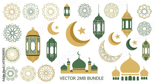 Elegant Islamic Lanterns and Crescent Moons for Ramadan and Eid Celebrations