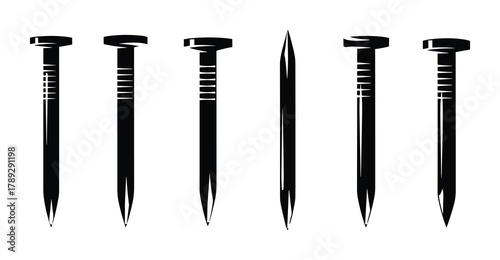 Set of construction nails isolated on white background