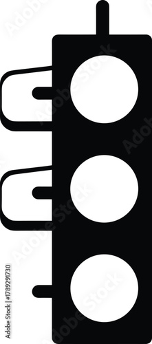 Traffic light silhouette vector illustration, black and white icon design, road safety symbol, transportation signal graphic, isolated vertical stoplight on pole