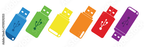 Set of colorful usb drives data storage devices