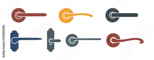 Set of different door handles knobs levers isolated