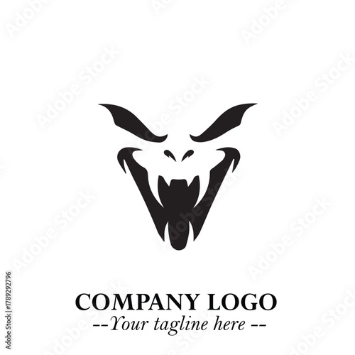 Head of Vampire Logo Symbol in Black on the White Background with Gothic Horror Vector Design