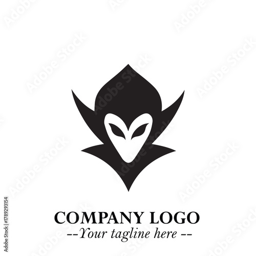 Head of Vampire Logo Symbol in Black on the White Background with Gothic Horror Vector Design