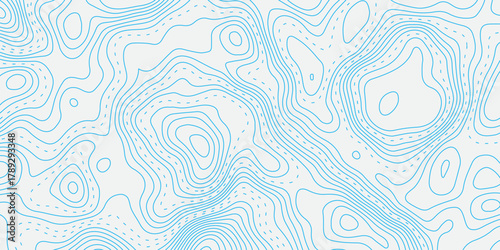 Abstract topographic contour map pattern in soft blue lines on white background. Minimalist elevation design for geography, mapping, travel, or modern backgrounds. Clean vector style illustration.