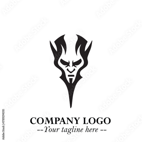Head of Vampire Logo Symbol in Black on the White Background with Gothic Horror Vector Design