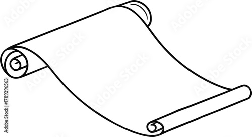 Vintage scroll paper outline vector illustration. Elegant curved parchment banner with rolled edges design 