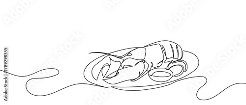 One continuous strand of lobster seafood one line illustration. Vector linear illustration. Editable stroke.