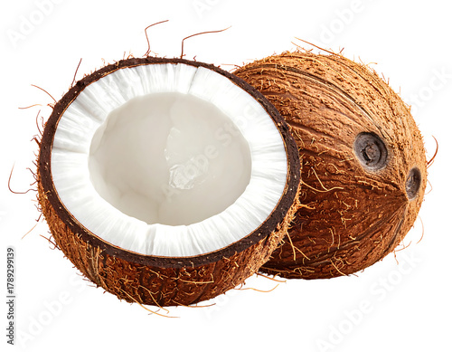 Fresh Coconut Half with White Flesh and Fiber Shell