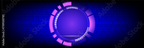 Futuristic blue technology background with glowing circle and abstract digital network, modern neon design concept for innovation, AI, and digital transformation themes.