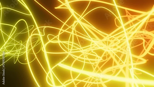 Abstract Glowing Light Trails Animation in Yellow and Orange on a Dark Background.