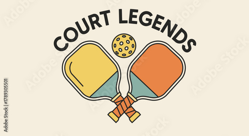 A retro-style graphic design for pickleball featuring two crossed paddles and the text 'Court Legends'.