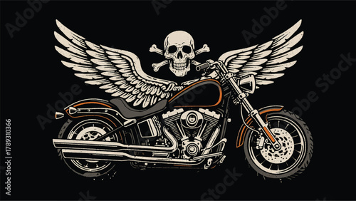 Motorbike With Winged Skull Illustrator Artwork Banner Background Design Template 