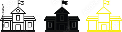 Set of School Building Line Icons in Black and Yellow, vector illustration of education