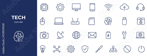 Tech Line Icons Pack – Minimalist Technology Icons - Sharp, Unique, and Scalable Vector Line Icons