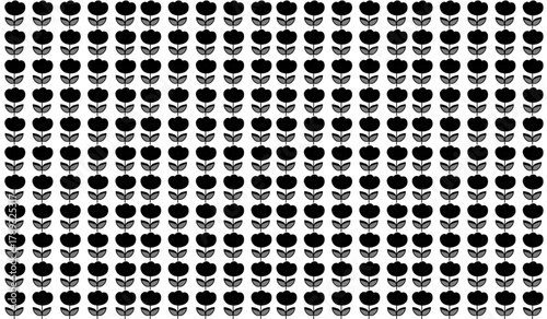 Seamless Geometric Pattern of Stylized Black Flowers and Gray Stems on White
