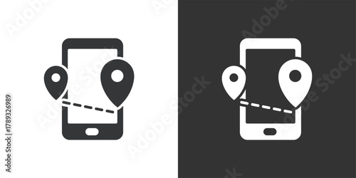 Maps on Mobile icon. Solid glyph series icon