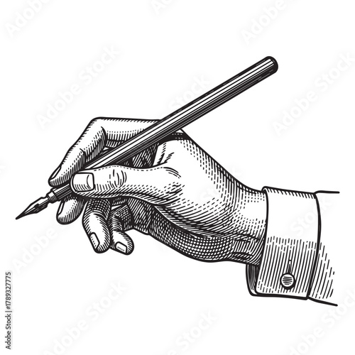 Vintage Engraved Hand Writing with a Quill Pen
