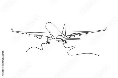 Privilege Style Airbus taking off from Airport. Landing and take off plane concept. Single line draw design. Vector graphic illustration