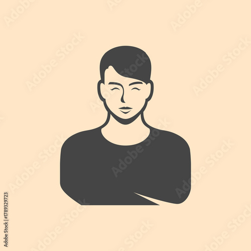 Simple vector graphic of a young mans portrait icon.
