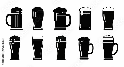 Beer Selection Illustrated Variety of Beer Glasses and Mugs