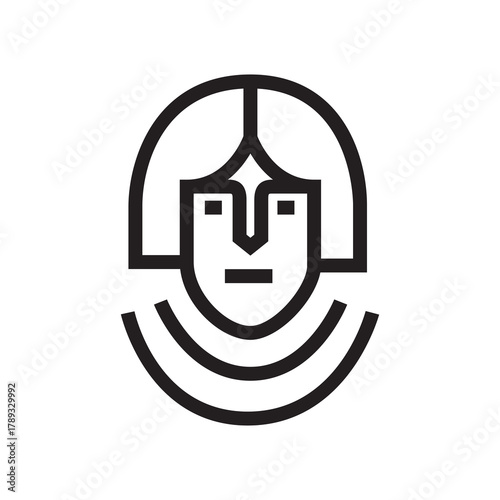Minimalist line art icon of a person with a geometric bob haircut.