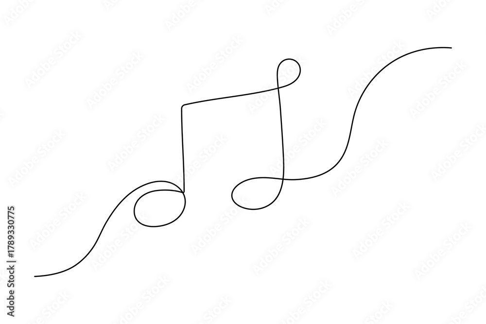 Fototapeta premium Music single line art minimalist continuous one line drawing of headphones and musical note