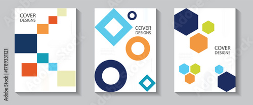 Brochure cover design layout set for business and construction. Business presentation vector A4 vertical orientation front page mock up set. Corporate report cover abstract geometric illustration.