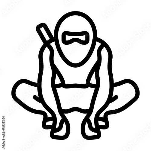 Crouching Ninja Vector Line Icon Design