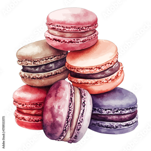 Watercolor Stack of Colorful French Macarons Vector Illustration
