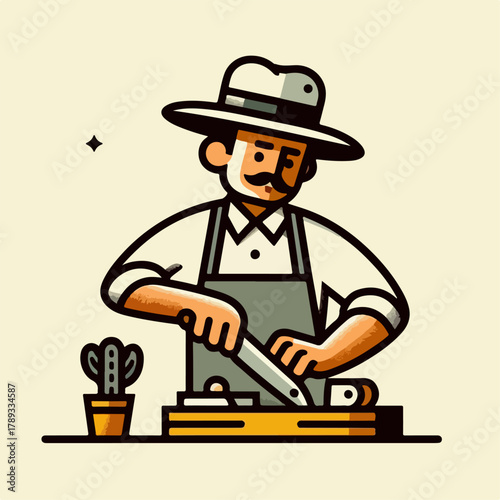 Illustration of a man sharpening a knife