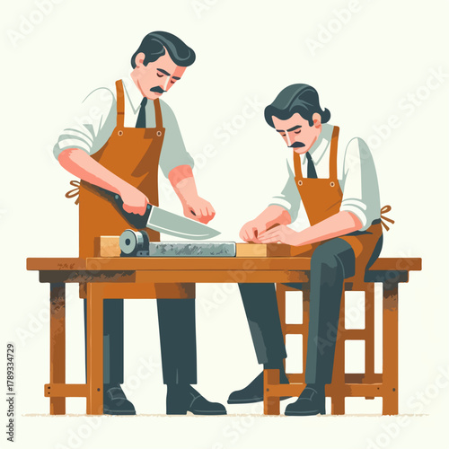 Illustration of a man sharpening a knife