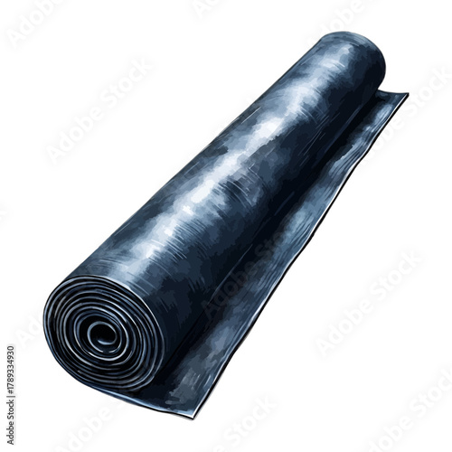 Roll of Black Plastic Sheeting or Rubber Damp Proof Membrane Vector
